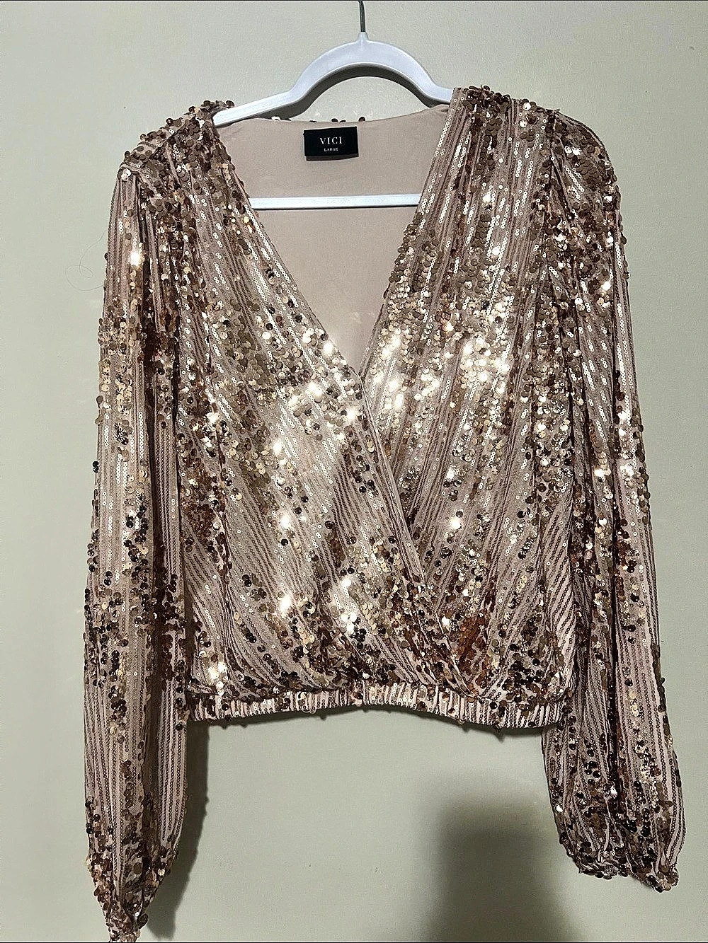 VICI Angelena Metallic Sequin Top Pink & Brown Size Large